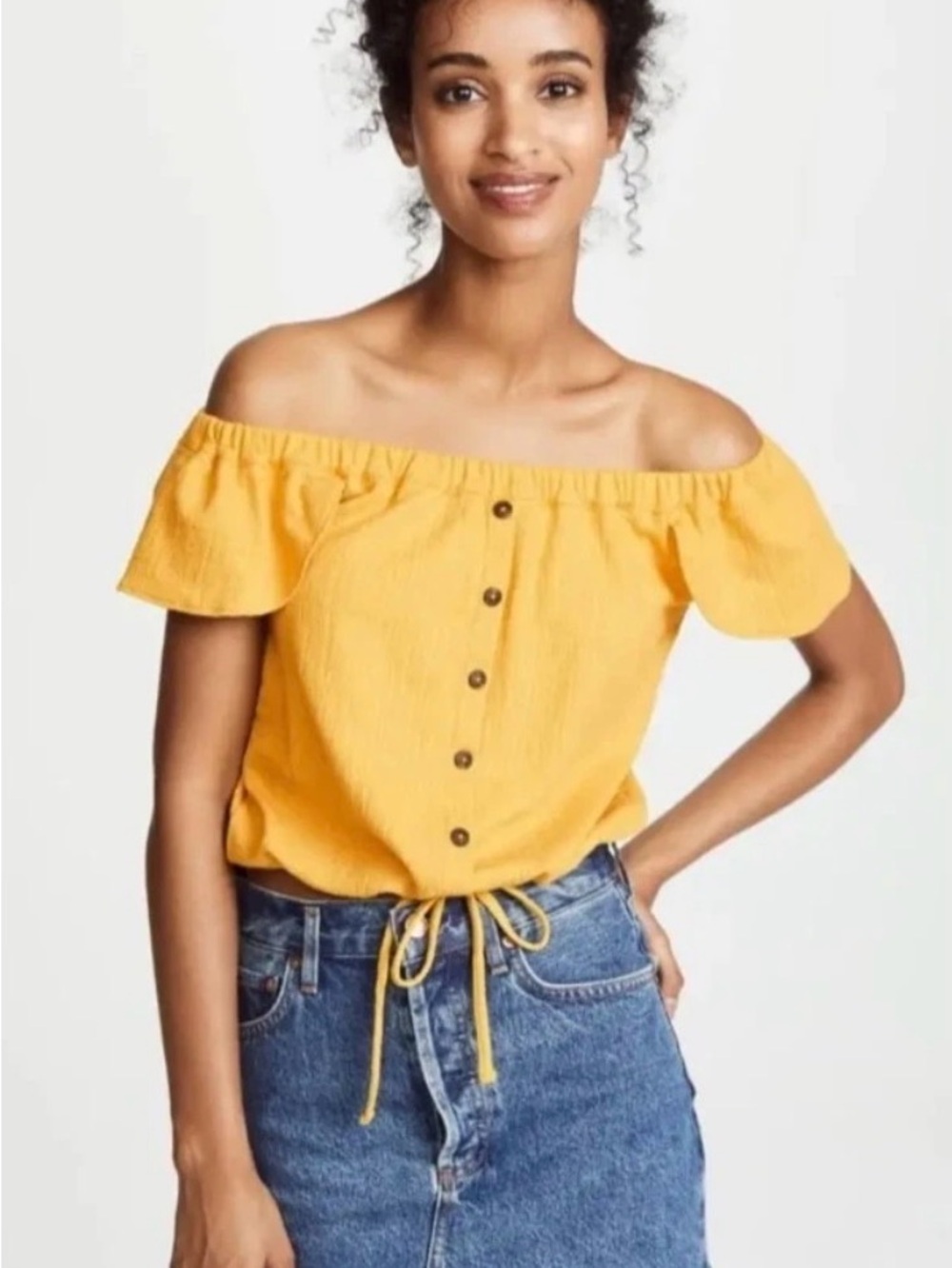 Madewell Mustard Yellow Off-Shoulder Button Front Top, size S